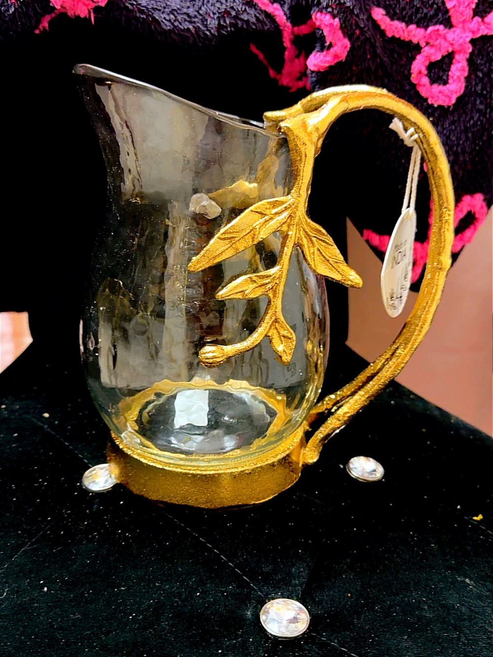 Gold Leaf Glass Pitcher - Decorative Glass Jug